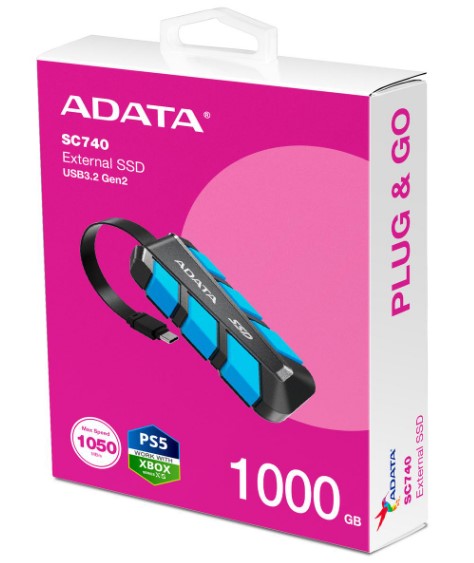 Ssd Externo Adata Sc740 1000gb Usb-c 3.2 1,000mb/s (sc740-1000g-cbu), Adata, Almacenamiento, Ssd Externos, 1tb [Imagen 2]