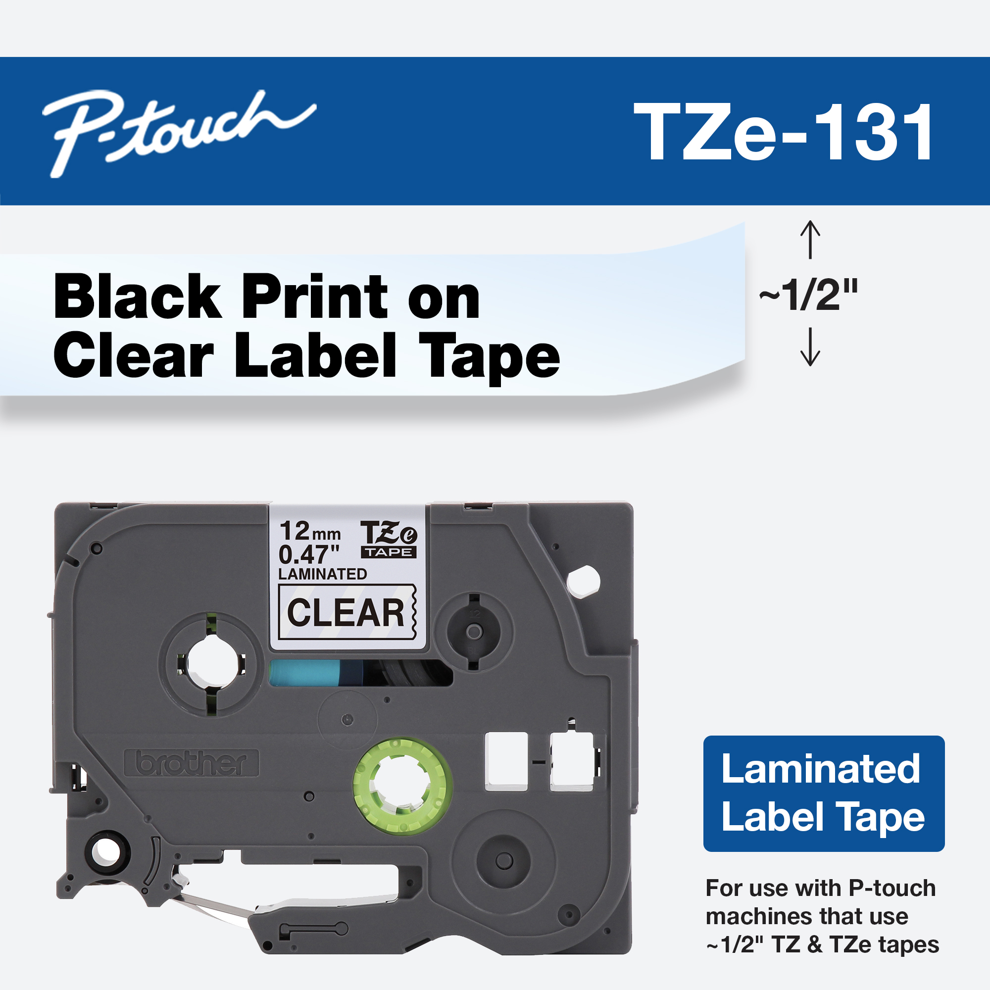 Cinta Brother Tze131 Negro Sobre Transparente Laminada 12cm X 8m D Tze-131, Brother