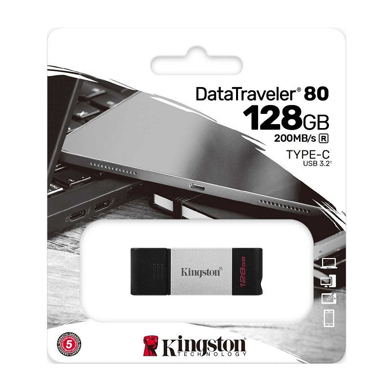 Memoria Flash Kingston 128 Gb Usb-c 3.2 Gen 1 (dt80/128gb), Kingston, Almacenamiento, Usb, 128gb [Imagen 1]