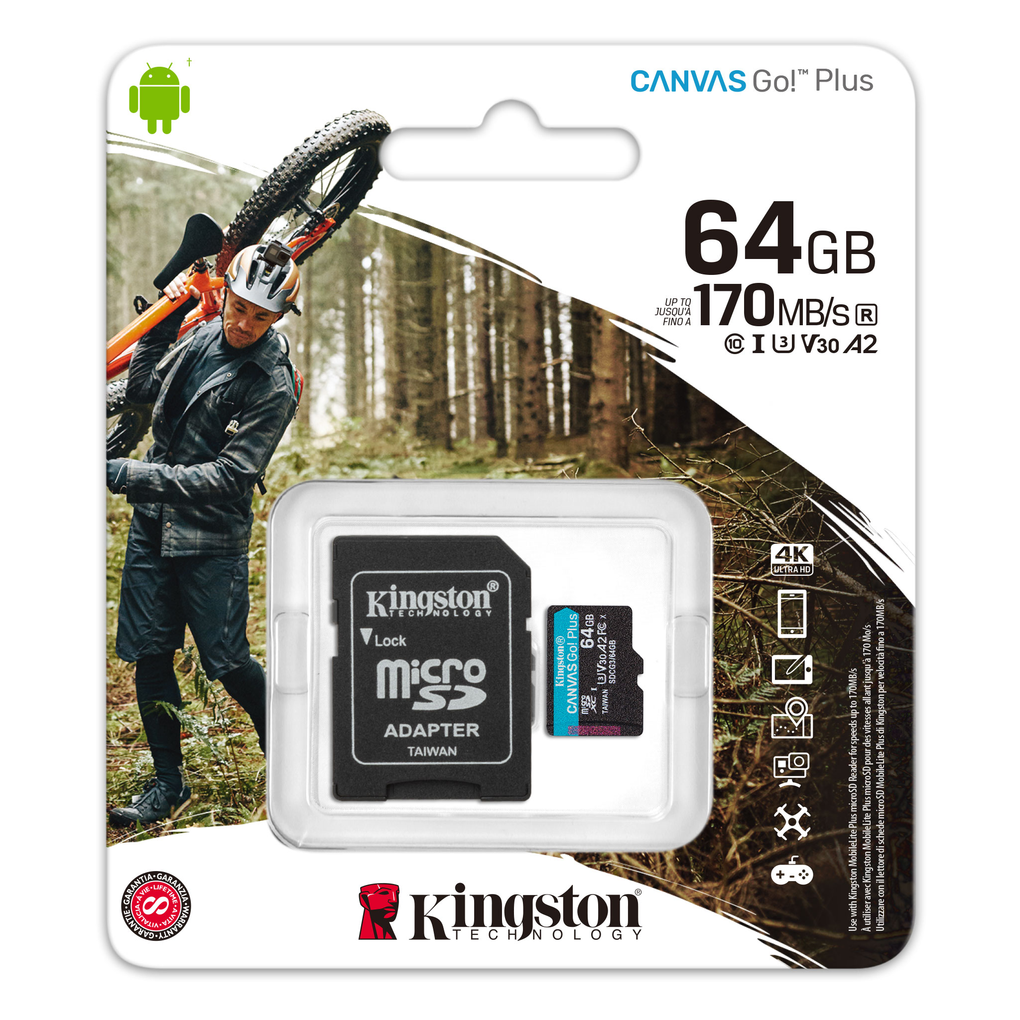 Memoria Kingston Micro Sdxc Canvas Go! Plus 170r A2 U3 V30 (sdcg3/64gb, Kingston, Almacenamiento, Tarjetas Microsd, 64gb [Imagen 1]