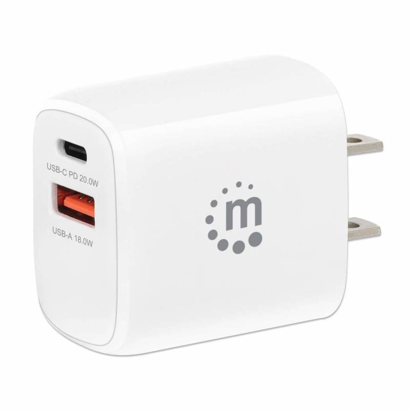 Cargador De Pared Usb C Pd 20w+usb A Qc 18w Manhattan 406291, Manhattan