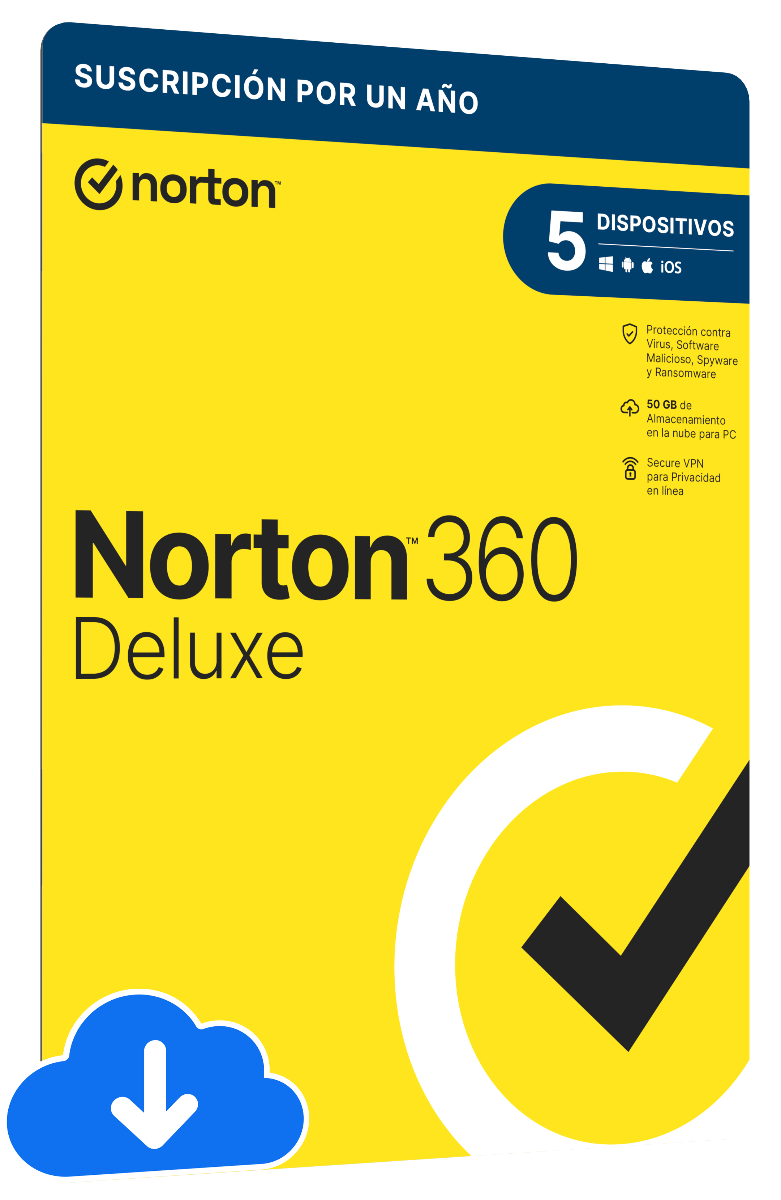 Norton 360 Deluxe 5dv 1yr (21414709), Norton, Ciberseguridad, Antivirus, Caja [Imagen 1]