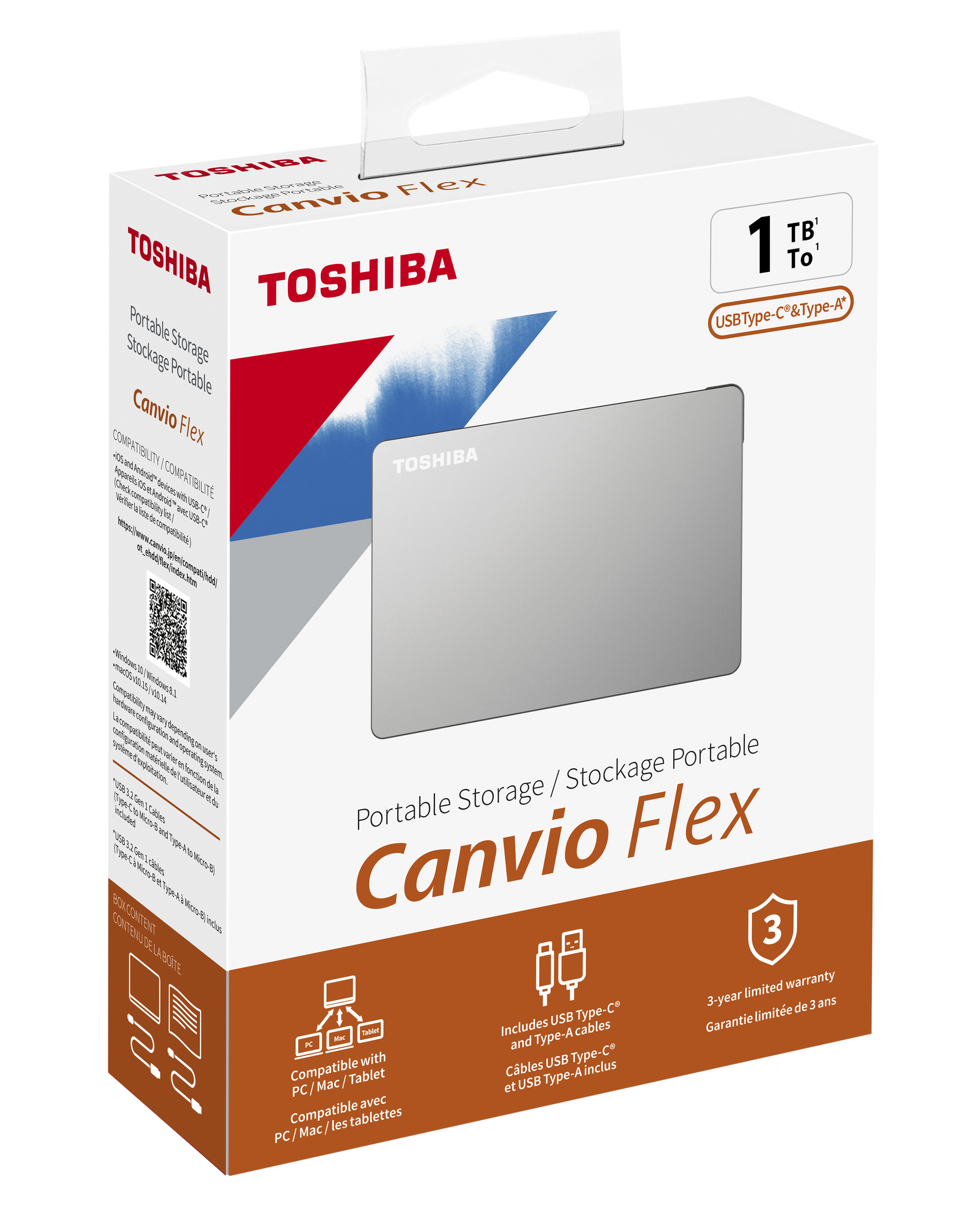 Disco Duro Externo Toshiba 1tb Usb 3.0 Canvio Flex Plata (hdtx110xscaa), Toshiba